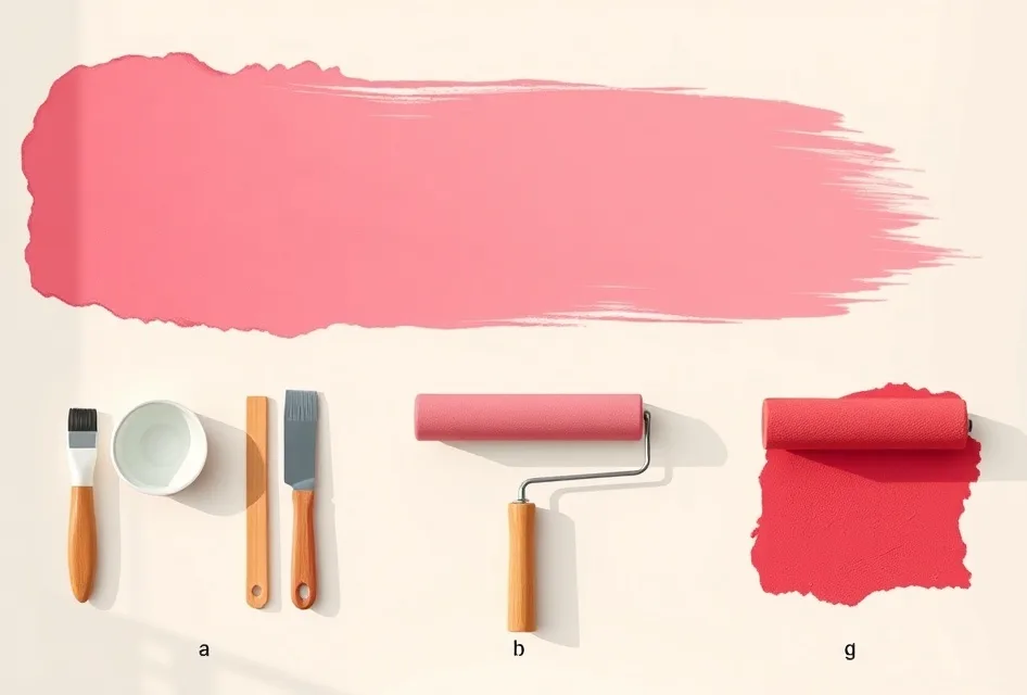 Outils de peinture disposés dans l'ordre des étapes du chantier