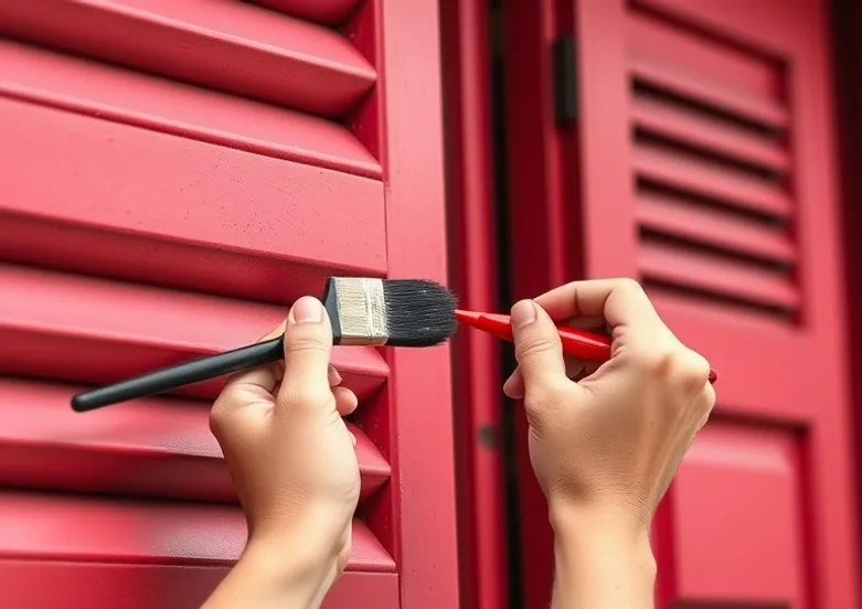 Mise en peinture au pinceau de volets et d'encadrements en bois