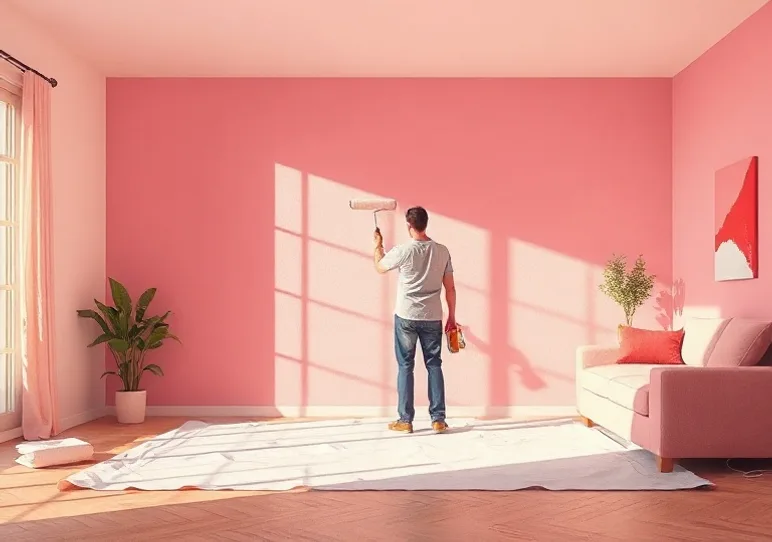 Peintre appliquant la peinture au rouleau sur un mur de salon